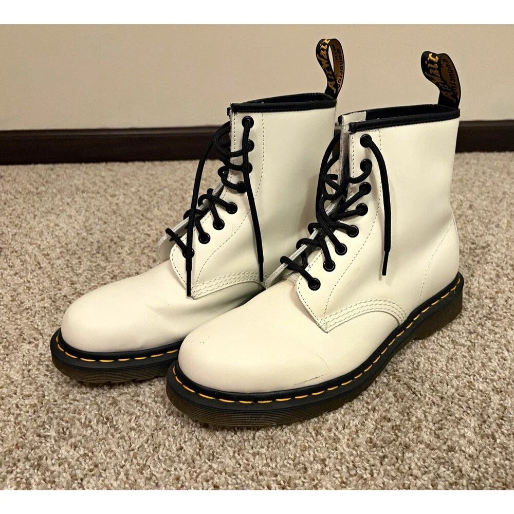 Dr. Martens 1460 Women’s White Leather Combat Ankle Boots US 10